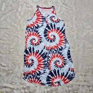 Secret Treasures Women XL Tie Dye Red White Blue Sleeveless Dress Patriotic Flag
